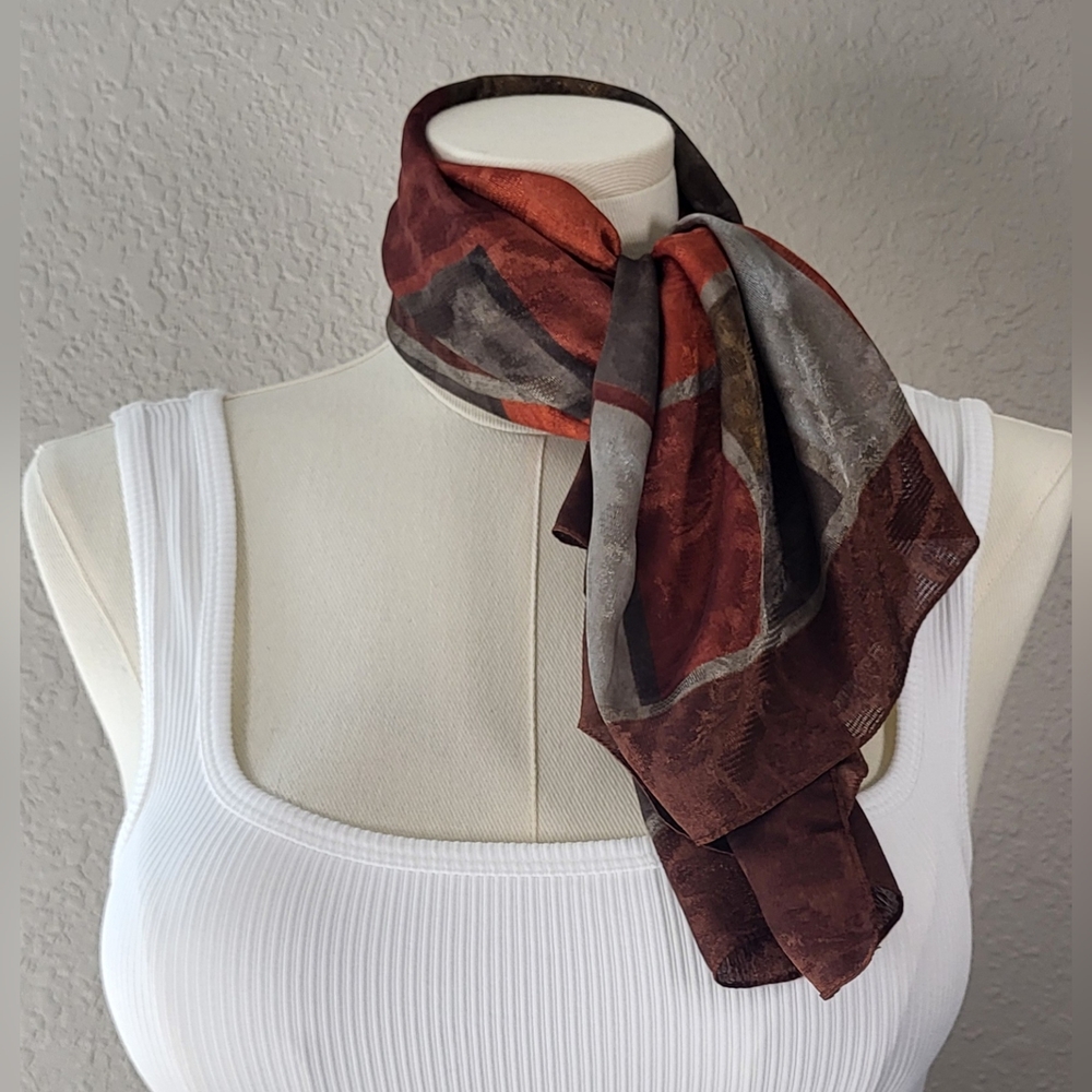 Chic Brown and Gray Geometric Scarf Wrap - 34 x 34 - Picture 5 of 9